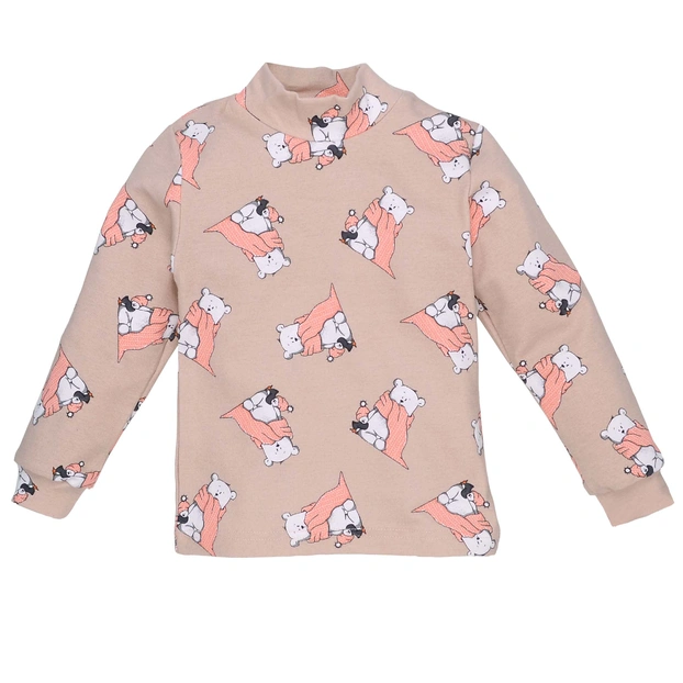 Дитячий гольф для дівчинки, р.92-116 см, рібана, бежевий з принтом фото Татошка