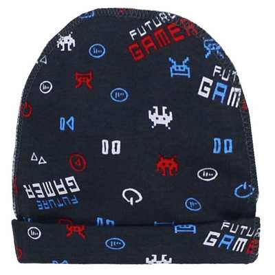 Детская шапочка, р 36-38 г, рибана, синий с принтом