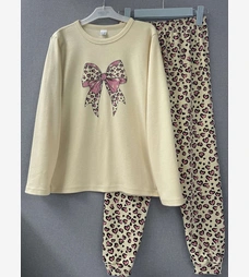 Піжама дитяча для дівчинки, р.140-164 см, інтерлок, бежева з принтом фото на tatoshka.ua