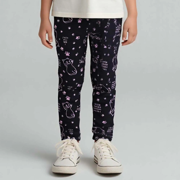 Дитячі лосини , р.104-164 см, кулір з еластаном, чорні з принтом фото Татошка