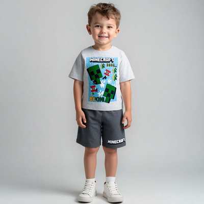 Комплект дитячий для хлопчика, р.104-146 см, кулір, сірий меланж з принтом