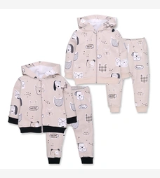 Костюм дитячий комлектом, р.80-98 см, петельний футер, бежевий з принтом фото на tatoshka.ua