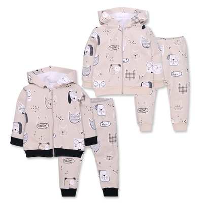 Костюм дитячий комлектом, р.80-98 см, петельний футер, бежевий з принтом