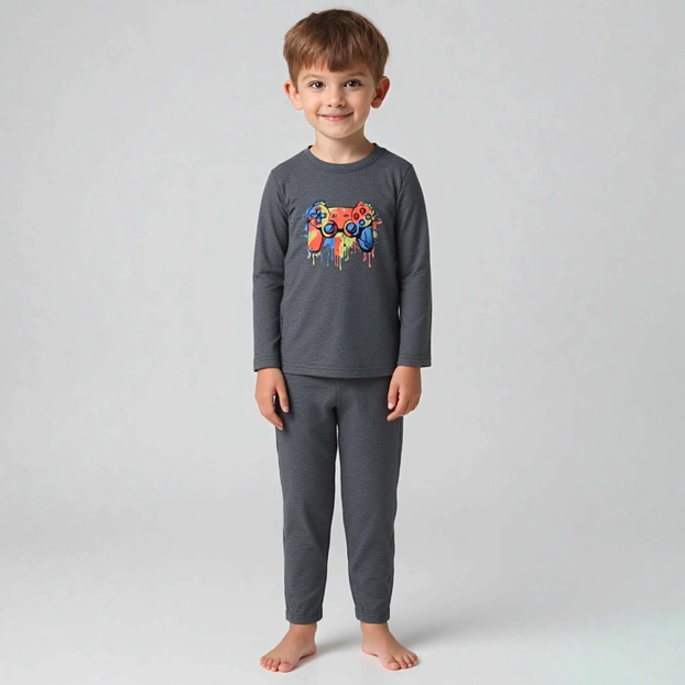 Піжама дитяча для хлопчика, р.116-164 см,інтерлок, сірий меланж з аплікацією фото Татошка