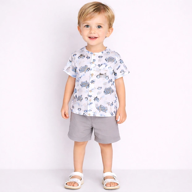 Комплект дитячий для хлопчика, р.104-110 см, муслін, білий з принтом фото Татошка