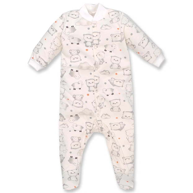 Дитячий комбінезон уні, р.62-74 см, футер з начісом, молочний з принтом фото Татошка