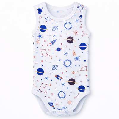 Боді-майка уні, 80-92см, рібана 100% бавовна, блакитна з принтом