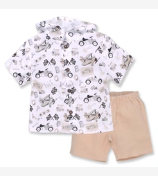 Комплект дитячий для хлопчика, р.92-110 см, муслін, білий з принтом фото на tatoshka.ua