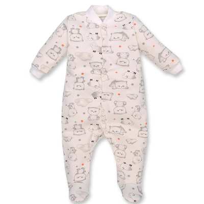 Дитячий комбінезон уні, р.62-74 см, футер з начісом, молочний з принтом