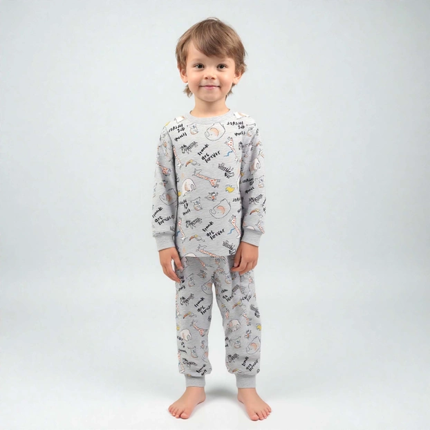 Дитяча піжама уні, р.92-110 см, кулір, сірий меланж з принтом фото Татошка