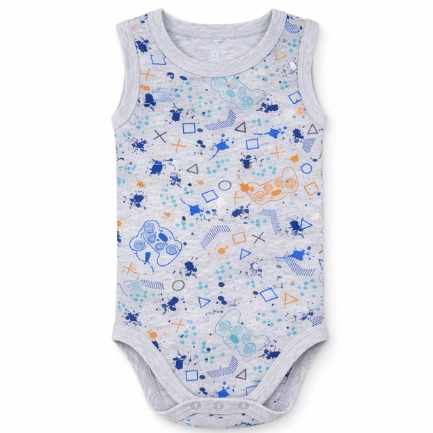 Боді-майка уні, 80-92см, рібана 100% бавовна, сірий меланж з принтом фото Татошка