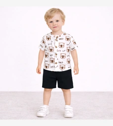 Комплект дитячий уні, р.80-86 см, муслін, білий з принтом фото на tatoshka.ua