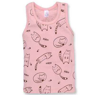 Дитяча майка для дівчинки, р.80-134 см, рібана, рожева з принтом
