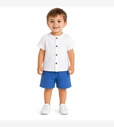 Комплект дитячий уні, р.104-110 см, муслін, білий з блакитним фото на tatoshka.ua