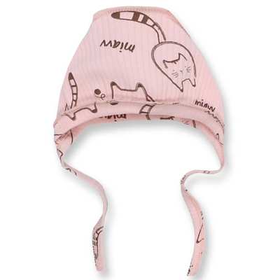 Дитячий чепчик для дівчинки р.50-56 см, інтерлок рапорт, рожевий з принтом