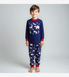 Піжама уні, 116-146см, Футер з начісом 100% бавовна, синя з аплікацією фото на tatoshka.ua