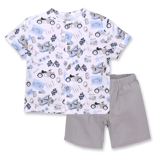 Комплект дитячий для хлопчика, р.104-110 см, муслін, білий з принтом фото Татошка