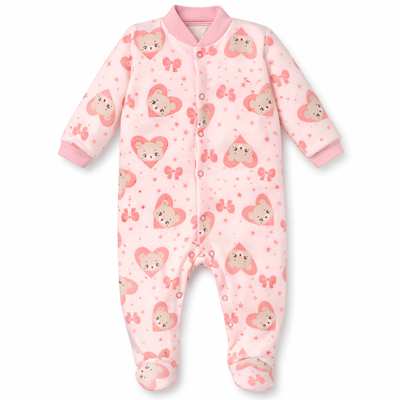 Дитячий комбінезон для дівчинки, р.62-74 см, футер з начісом, рожевий з принтом