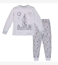 Дитяча піжама уні, р.80-116 см, інтерлок , сірий меланж з принтом фото на tatoshka.ua