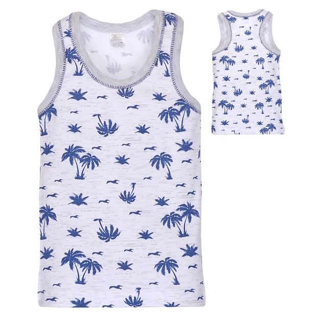 Дитяча майка-борцовка для хлопчика, р.92-134 см, рібана, біла з принтом фото Татошка