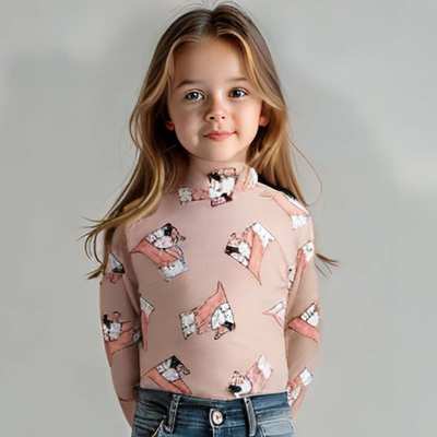 Дитячий гольф для дівчинки, р.92-116 см, рібана, бежевий з принтом