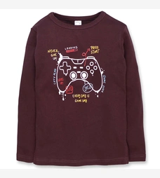 Дитячий джемпер для хлопчика, 116-134см, інтерлок, коричневий з аплікацією фото на tatoshka.ua