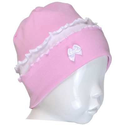 Шапочка для дівчинки, 46-52 см, рібана, рожева