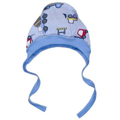 Дитячий чепчик для хлопчика, кулір, блакитний з принтом
