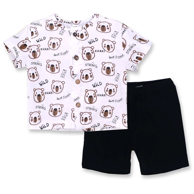 Комплект дитячий уні, р.80-86 см, муслін, білий з принтом фото Татошка