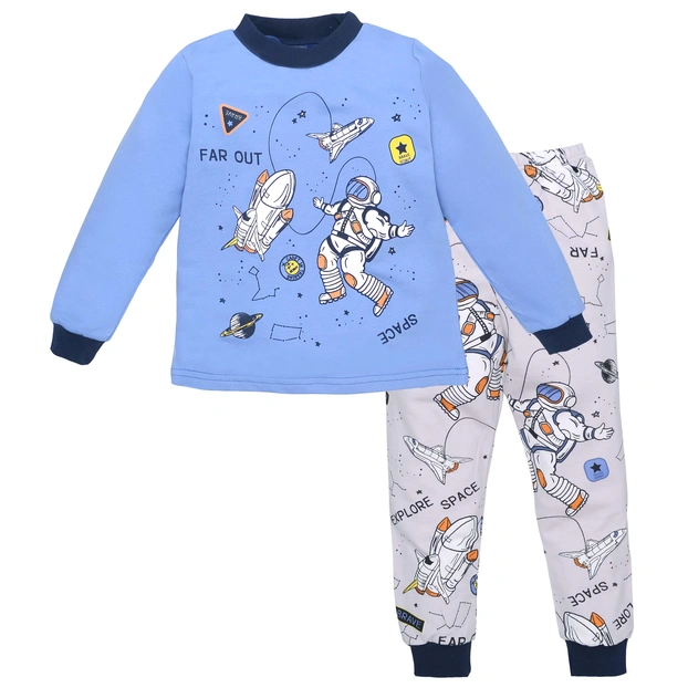 Дитяча піжама для хлопчика, р.104-164 см, футер, блакитна з сірим фото Татошка