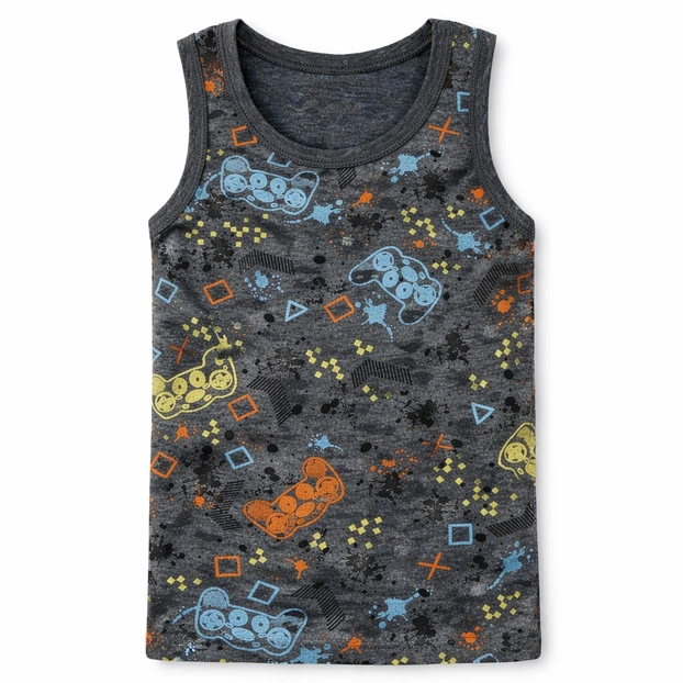 Дитяча майка для хлопчика, р.104-134 см, рібана, сіра з принтом фото Татошка