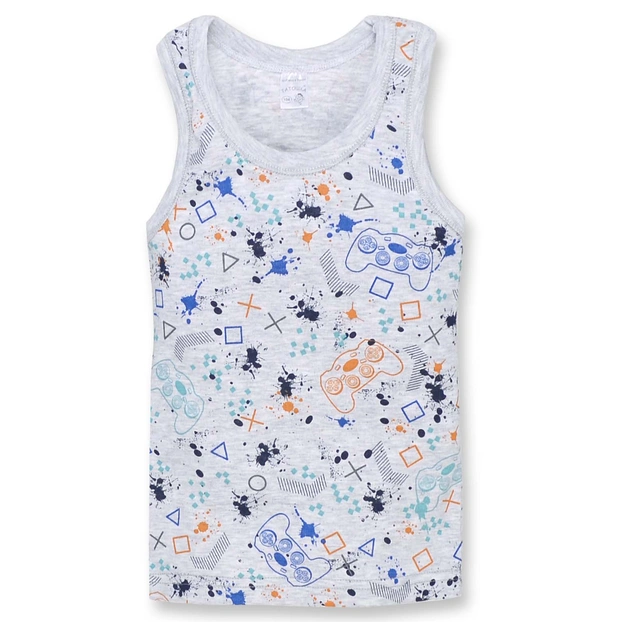 Дитяча майка для хлопчика, р.80-152 см, рібана, блакитний з принтом фото Татошка