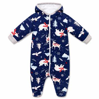 Детский комбинезон уни р.56-86 см, футер тринитка, синий с принтом