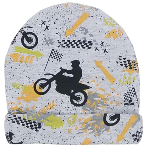 Дитяча шапочка, р 36-38 р, рібана, сірий меланж з принтом фото Татошка