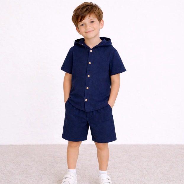 Комплект дитячий уні, р.116-134 см, муслін, синій фото Татошка