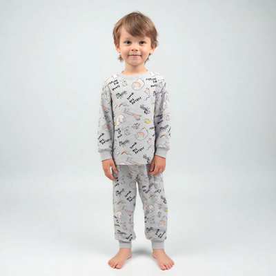Дитяча піжама уні, р.92-110 см, кулір, сірий меланж з принтом