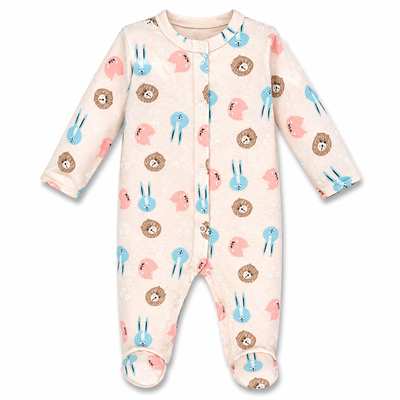 Детский комбинезон для девочки р.50-56 см, интерлок, бежевый с принтом.