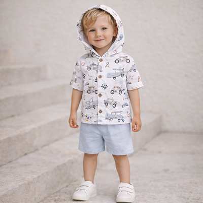 Комплект дитячий для хлопчика, р.92-110 см, муслін, білий з принтом