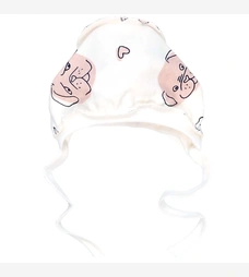 Дитячий чепчик для дівчинки, рібана, молочний з принтом фото на tatoshka.ua