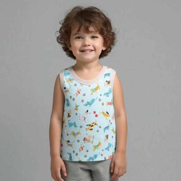 Дитяча майка для хлопчика, р.74-116 см, рібана, зелена з принтом фото Татошка