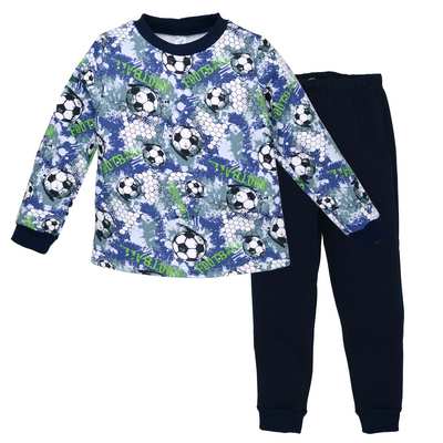 Дитяча піжама для хлопчика, р.110-164 см, футер тринитка, синя з принтом