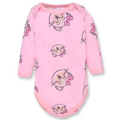 Боді для дівчинки, 74-92 см, рібана 100% бавовна, рожева з принтом