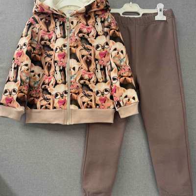 Комплект дитячий для дівчинки, р.98-110 см, тринитка підчос, рожевий з принтом