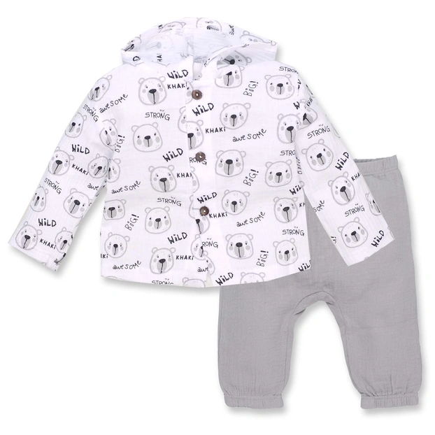 Комплект дитячий уні, р.74-98 см, муслін, білий з принтом фото Татошка