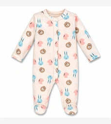 Детский комбинезон для девочки р.50-56 см, интерлок, бежевый с принтом. фото на tatoshka.ua