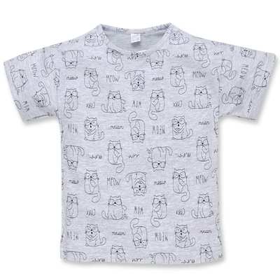 Футболка дитяча, р.86-122 см, кулір, сірий меланж з принтом