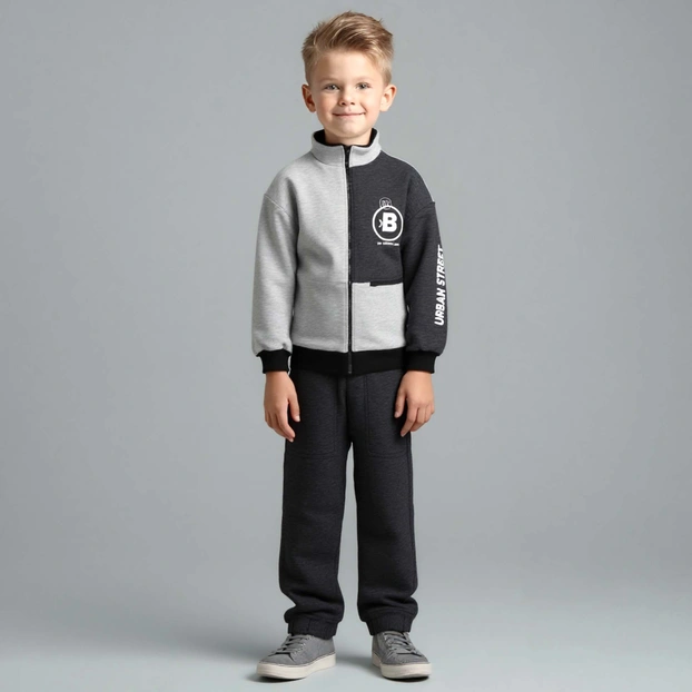 Комплект дитячий для хлопчика, р.128-146 см, футер тринитка, сірий меланж фото Татошка