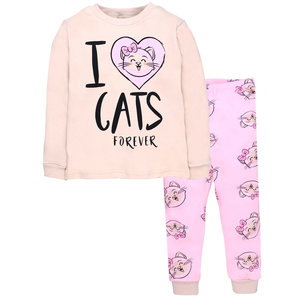 Дитяча піжама для дівчинки, р.104-146 см, інтерлок, бежевий з аплікацією фото Татошка