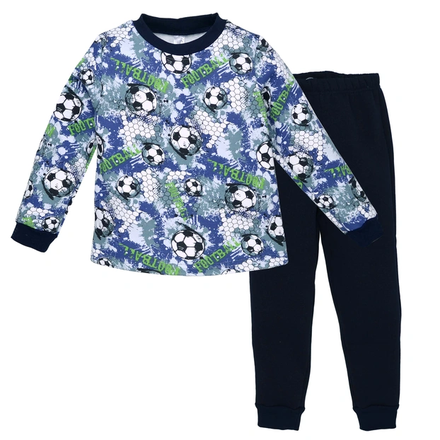 Дитяча піжама для хлопчика, р.110-164 см, футер тринитка, синя з принтом фото Татошка