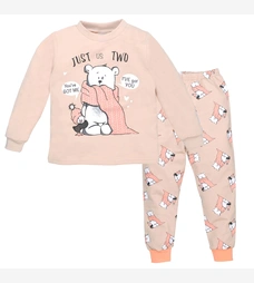 Дитяча піжама для дівчинки, р.86-164 см, футер, бежева з принтом фото на tatoshka.ua